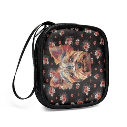 Dog and Flower Headphone Bag Travel Headphones Carrying Case, Protective Shell Travel Bag for Cable, Charger Storage for Earphone, Earbud, Earpieces - color: Dog And Flower