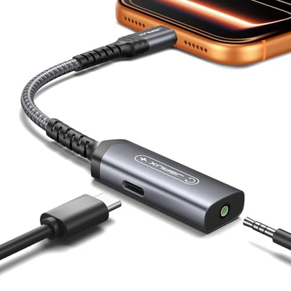 JSAUX USB C Headphone Adapter and Charger, 2-in-1 Type to 3.5mm Audio with PD 60W Fast Charging for iPhone 16 Pro/16 Pro Max/16/16 Plus/15 Pro Max/15 Pro,Samsung S24/S24+/S23/S22/S21,iPad Pro-Red | USB C Headphone Adapter and Charger, 3.5mm Audio with PD
