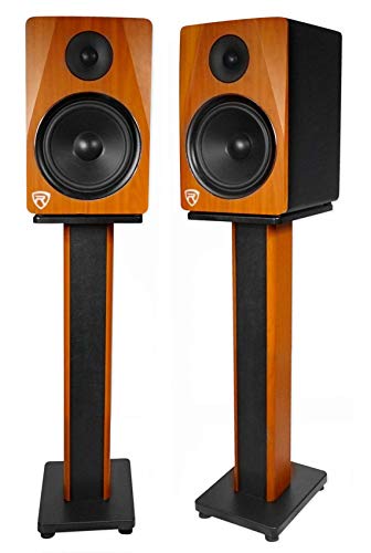 Rockville RHT28C 28" 2-Tone Bookshelf Speaker Stands Surround Sound Home Theater - color: Classic Wood