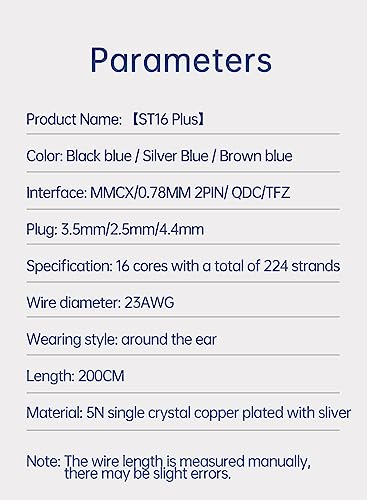 keephifi 6ft IEM Cable 2 Pin 3.5mm, KBEAR ST16-Plus 2m Upgrade 16-Strand Headphone Extension Cable, Silver-Plated Earbuds Wire for Truthear Hexa/Zero, Simgot EW100P, Moondrop blessing2 - color: BlackBlue, style: 3.5 2PIN