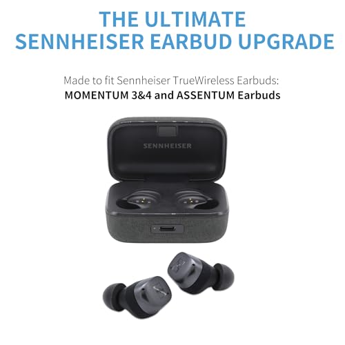 Comply TrueGrip 프리미엄 메모리 폼 교체용 이어 팁, 블랙, 라지 | 3쌍, Sennheiser Momentum 3, 4, ACCENTUM, 향상된 편안함, 안전한 핏, 우수한 소음 차단, 청소 도구 - size: Large