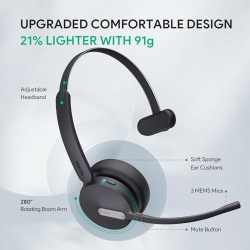 Yealink BH70 UC Bluetooth Headset with Mic for Work from Home Flip-to-Mute | Sound Isolation for Office WFH Call Center, 100+ UC Compatible Teams Cisco Zoom, 35h Talk Battery, 91g Lightest in its class - color: Black (UC), style: Mono (USB-C to A)