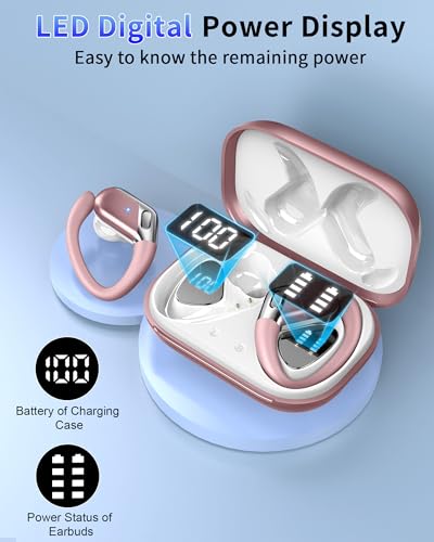 Ear buds Wireless Earbuds, 2026 Bluetooth 5.4 headphones Sport 50 Hrs | Noise Cancelling Running Headphones, Over Ear Earbuds with Ear Hooks, Bluetooth Earphones with IP7 Waterproof for Android/iOS - color: Rose Gold-02