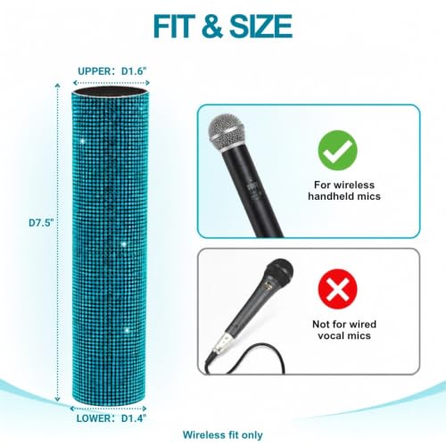 Lake Blue Crystal Wireless Mic Cover for Universal Handheld | Sparkly Fits Wireless SM58, Beta58, Senheiser G2/G3/G4 Series and More, Elegant Rhinestone Shine For Weddings And Ceremonies - color: Lake Blue