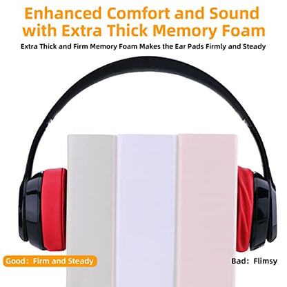 Replacement Ear Pads for Beats Solo 2 and Solo 3 Headphones, Red | Solo2 & Solo3 Earpads Cushions with Noise Isolation Memory Foam and Softer Protein Leather - color: Red
