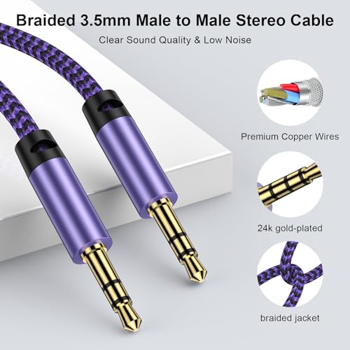 3.5mm Audio Cable,5FT 2Pack Aux Cord 3.5 mm Male to Male Car Stereo Jack Cord TRS Auxiliary Audio Cable Hi-Fi Sound Headphone Braided Cable for Samsung, iPhone,iPad,Home Stereos,Speakers,Tablets