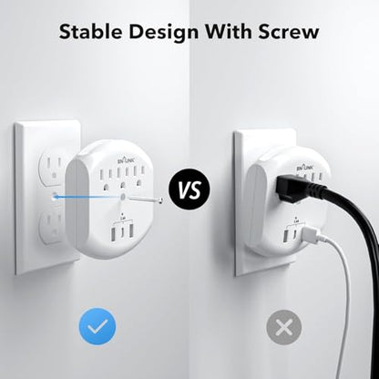 BN-LINK 3-Outlet Extender, Multi Plug Outlets with 3 USB Ports (3.4A Total), Dusk-to-Dawn Sensor Night Light, Surge Protector with Top Phone Holder, for Traveling, Home, School, Office - size: 3 Outlets - Night Light (USB)