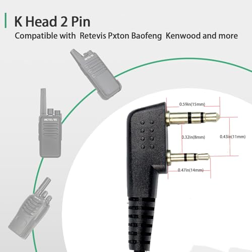 Retevis Walkie Talkie Earpiece, D-Type, 2 Pin, for H777/RT22/RT21/RT68 | PTT, Compatible with Pxton, Baofeng, Kenwood Walkie Talkies, Two Way Radio Earpiece with Mic, Hotels(1 Pack)