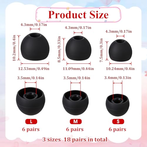 18 Pairs Silicone Ear Tips, Extra Small Ear Bud Covers (S/M/L) | Soft Earphones Earbuds Black Earbuds Tip Replacement Silicone Ears Bud Tips Replacement Kit Ears Tip for in-Ear Headphones