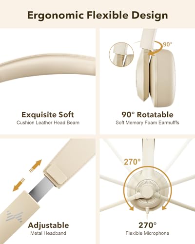 JIAMQISHI USB Headset with Microphone for PC, On-Ear Computer Laptop Headphones with Noise Cancelling Mic in-line Control for Home Office Online Class Zoom (USB+3.5mm, Apricot) - color: Apricot, style: USB+3.5mm