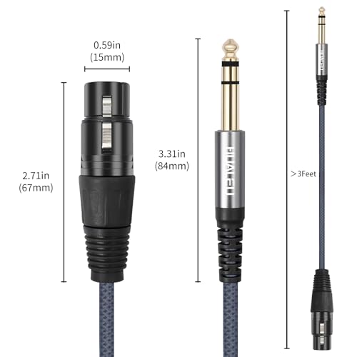 2 Pack 1/4 TRS Male to 3Pin XLR Female Microphone Cable,Balanced 6.35mm TRS to XLR Female Braid Quarter inch Cable for Mixer Microphone Active Speakers-3Feet - color: 1/4 TRS To XLR F, size: 3Feet(2Pack)