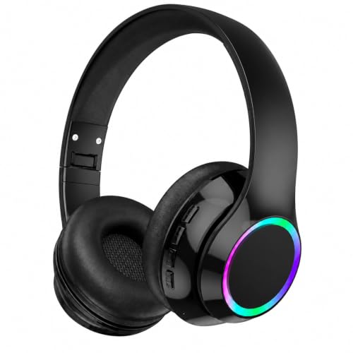 Bluetooth Headphones, Over Ear Wireless Headphones, RGB Light, Foldable Lightweight Headset with Microphone, Wireless Headphones for Cell Phone, Music, Gaming, School, Home Office