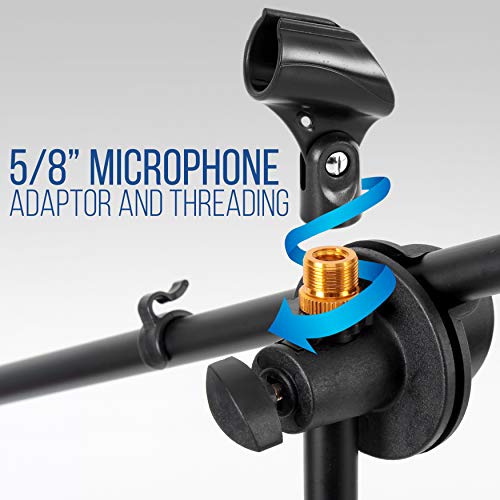 Pyle Universal Tripod Microphone Stand - Pair of Adjustable Height 27.5” to 52” High and Extendable Boom Length 24” w/ Lock Tension Knob - 2 M-6 Microphone Holder and Heavy Duty Carry Bag