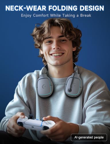 Gvyugke 2.4GHz Wireless Gaming Headsets for PS5, PS4, PC, Switch, SpaceGray | Bluetooth 5.3 Gaming Headphones with Noise Canceling Mic, 7.1 Surround Sound, 70H Battery, Blue Lighting - color: Space Gray