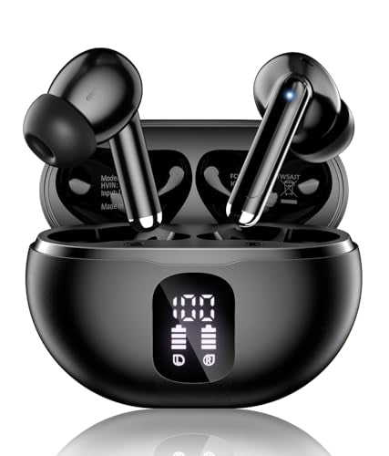 XIAOWTEK Wireless Earbuds, Bluetooth 5.4 Ear Buds Bass Stereo, Headphones with Noise Cancelling Mic, LED Display in Ear Earphones Clear Calls, IP7 Waterproof Bluetooth Earbuds for Phone/Android/iPad - color: Soft Black
