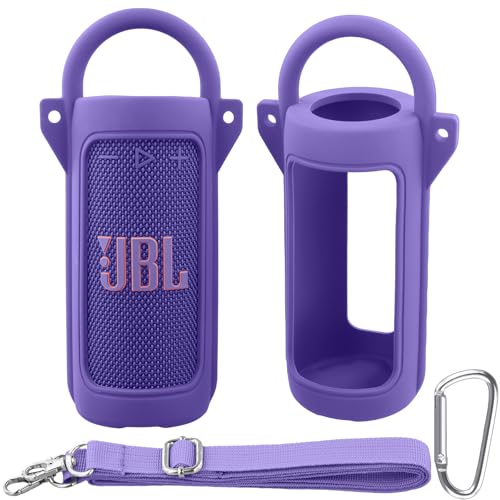 for JBL Grip Portable Waterproof Speaker Silicone Case, Purple | Portable Travel Soft Cover with Adjustable Shoulder Strap and Carabiner, Protective Skin Case, Anti-Slip Feet - color: Purple Case