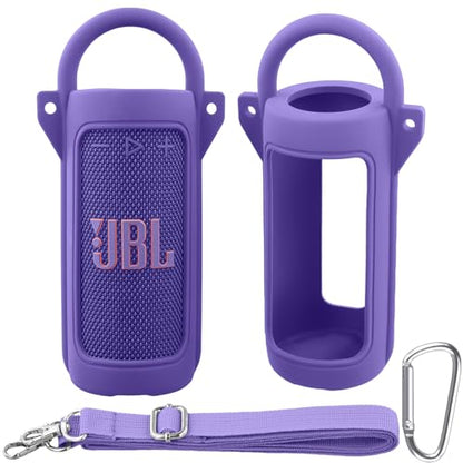 for JBL Grip Portable Waterproof Speaker Silicone Case, Purple | Portable Travel Soft Cover with Adjustable Shoulder Strap and Carabiner, Protective Skin Case, Anti-Slip Feet - color: Purple Case