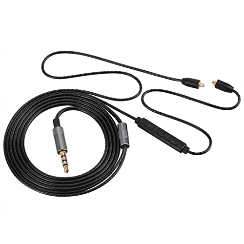 Replacement Earphone Cable, Upgraded Audio Cable with Mic for In-Ear Monitors, Durable Black for Musicians Commuters Gamers Fitness Enthusiasts