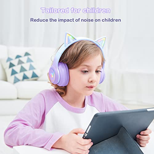 Bluetooth RGB Cat Ear Headphones, Foldable/Built-in Mic, A Purple | Wireless/wired, clear Hi-Fi sound, breathing lights, for kids/adults/girls/school/gaming, works with phone/laptop/PC/tablet - color: Gradient Purple