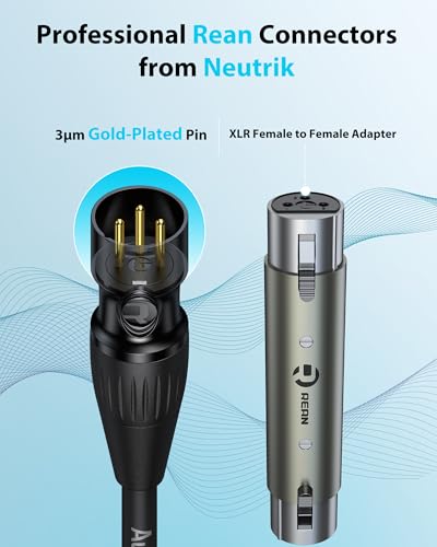 AA AUDIO ACCESSORY XLR Male to 1/4 Cable with XLR Female to Female Adapter Bundle, Rean Connectors from Neutrik, Kevlar-Reinforced Nylon Braided TRS Cable, Balanced Quarter Inch Cord, 25ft, OFC - size: 25ft, style: XLR Male to 1/4 & XLR Adapter