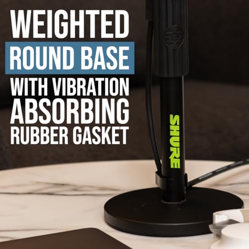 Shure by Gator Round Base Desktop Mic Stand with 6" Base (SH-DESKTOP1) | Designed to reduce movement and vibration, this simple mic stand is great for podcasts, live streams, or meetings.