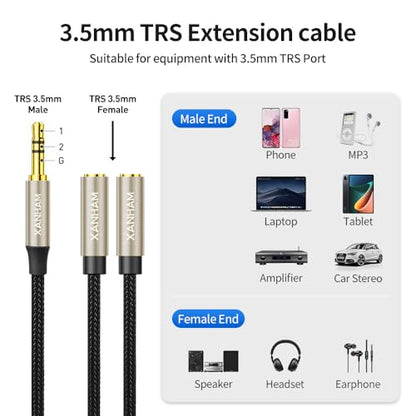 3.5mm Audio Stereo Y Splitter TRS Aux 1/8 Inch Mini Jack Extension 1 in 2 Out Adapter Cable for Headphone Audio Sharing Compatible with iPhone, iPad, iPod, Smartphone, Tablet, Laptop/PC, etc
