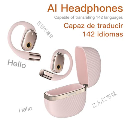 TUINYO AI Al Headphones - True Wireless Translation with 35Hrs Playtime, Premium Sound & Built-in Mic - Ideal for Travel & Language Learning-Pink