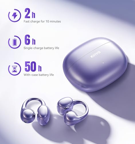 King Lucky Next-gen Clip on Earbuds Open Ear Wireless Bluetooth 6.0 Headphones with Mic,50H Play,ENC,IPX5 Waterproof,Sports Ear Buds,Comfortable for Small Ears&Fitness,Running (Purple) - color: Purple