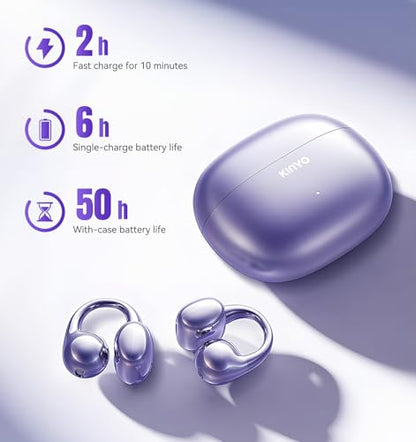 King Lucky Next-gen Clip on Earbuds Open Ear Wireless Bluetooth 6.0 Headphones with Mic,50H Play,ENC,IPX5 Waterproof,Sports Ear Buds,Comfortable for Small Ears&Fitness,Running (Purple) - color: Purple