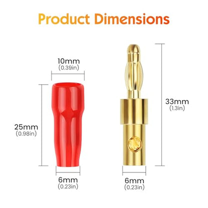 4 mm Gold Plated Open Screw Type Speaker Connector Banana Plugs,12 Count(1 Pack of 6 Pairs)