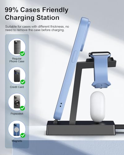 30W Fast 3 in 1 Charging Station for Apple Devices - ADADPU USB C Charger Stand for iPhone 17 16 15 Pro Max Plus & AirPods 4,Wireless Charger Dock Compatible with Apple Watch Ultra/10/9/8/7/6/5/4/3/SE - color: Classic Black