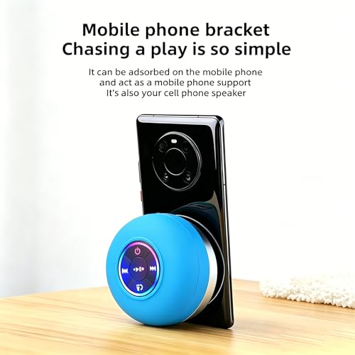 Mini Bluetooth Shower Speaker Blue, Silicone Suction Cup Portable Speaker with LED Lights, IPX4 Waterproof, Built in Mic, for Bathroom Kitchen Outdoors, Ideal Gifts (Blue) - color: Blue