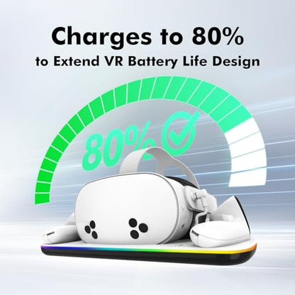 Charging Dock Compatible with Meta Quest 3/3S, Magnetic Fast Charging | Closable 9 RGB Modes, 2 Rechargeable Batteries, With USB-C Cable & Adapter, Compatible with VR Headset Controller Accessories