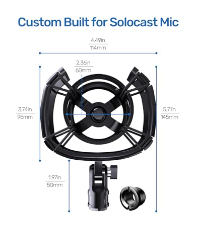 Custom Built Shock Mount for HyperX SoloCast & Razer Seiren Mini Microphone | Elastic Anti-Vibration Suspension, Holder Clip for Mics and Stands, Shock Mount for HyperX SoloCast & Razer Seiren Mini - size: HyperX SoloCast Shock Mount