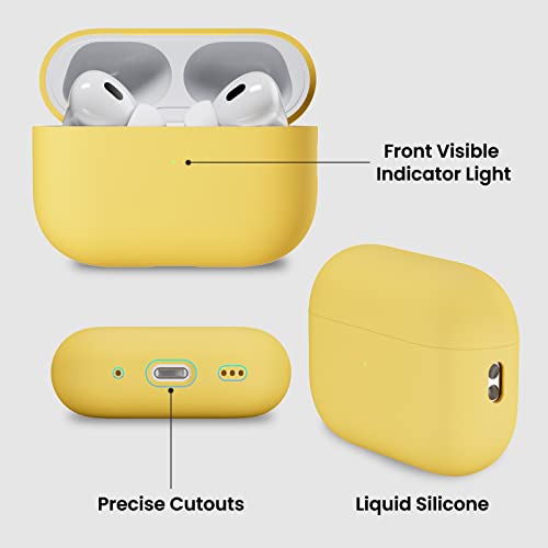 ORNARTO for AirPods Pro 2 Case, Hybrid Silicone, Yellow | Hybrid Silicone Rubber, Front LED Visible, Wireless Charging, Skin-Friendly Soft Touch, Anti-Scratch, Detachable Lanyard - color: Yellow