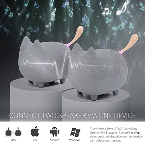 gingo Cute Cat Bluetooth Speaker (Gray*2) | Cat-shaped silicone tail, 40H playtime, TWS pairing, hands-free mic, BT5.3, 70g light, perfect home/office/outdoor/gift - color: Gray*2