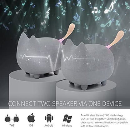 gingo Cute Cat Bluetooth Speaker (Gray*2) | Cat-shaped silicone tail, 40H playtime, TWS pairing, hands-free mic, BT5.3, 70g light, perfect home/office/outdoor/gift - color: Gray*2