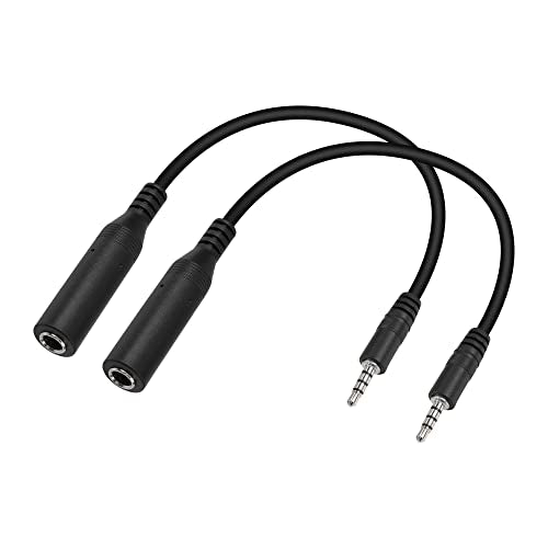 1/4" Mono to 1/8" Stereo Cable，2 Pack 6.35mm Mono TS Female to 3.5mm TRRS Male Stereo Audio Short Cord for Headphone, Amplifiers, Guitar(0.3M)