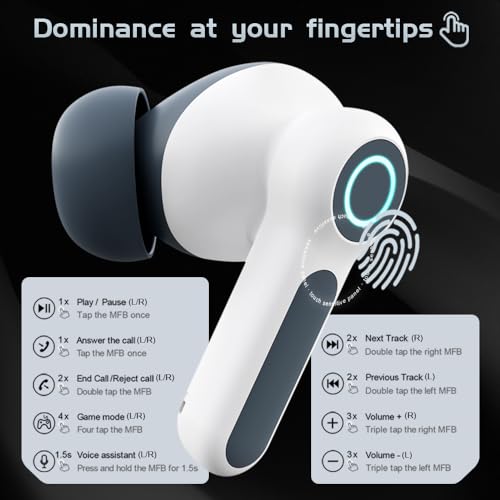 G07 Wireless Earbuds with RGB LED Light Gaming Earbuds with 40ms Low Latency Dual Game and Music Mode Earphones Wireless Headphones with 50 Hours Worktime IPX5 Waterproof (White Gray) - color: white gray