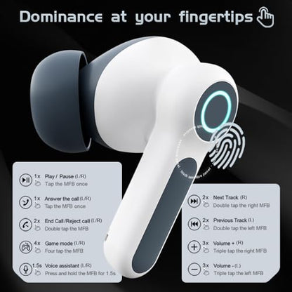G07 Wireless Earbuds with RGB LED Light Gaming Earbuds with 40ms Low Latency Dual Game and Music Mode Earphones Wireless Headphones with 50 Hours Worktime IPX5 Waterproof (White Gray) - color: white gray