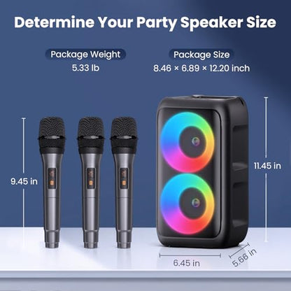 Bluetooth Speaker with 3 Wireless Microphones, Portable Party Speaker for Adults & Kids with Lights, Speakers Bluetooth Wireless, Floorstanding Speakers Support TWS/AUX/USB/TF Card for Home Party Gift - size: 3 Mics