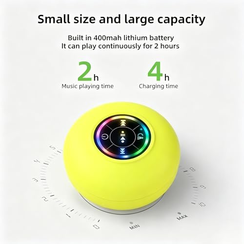 Mini Bluetooth Shower Speaker Yellow, Silicone Suction Cup Portable Speaker with LED Lights, IPX4 Waterproof, Built in Mic, for Bathroom Kitchen Outdoors, Ideal Gifts (Yellow) - color: Yellow
