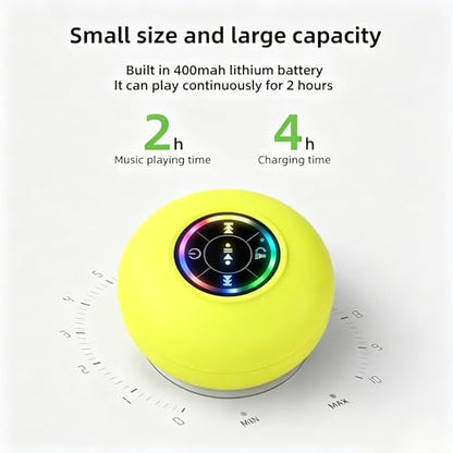 Mini Bluetooth Shower Speaker Yellow, Silicone Suction Cup Portable Speaker with LED Lights, IPX4 Waterproof, Built in Mic, for Bathroom Kitchen Outdoors, Ideal Gifts (Yellow) - color: Yellow