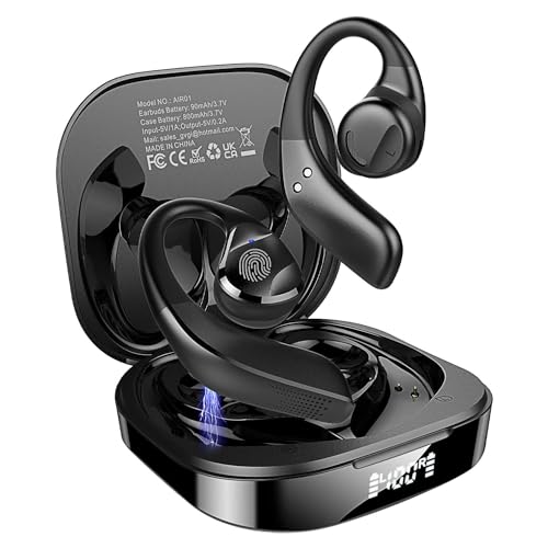 BANIGIPA Open Ear True Wireless Earbuds with Immersive Premium Sound | IP54 Waterproof Bluetooth 5.3 Headphones w/ DSP Noise Cancelling Mic for Sports Long-Lasting Comfort, 50H Playtime - color: AIR01-Black
