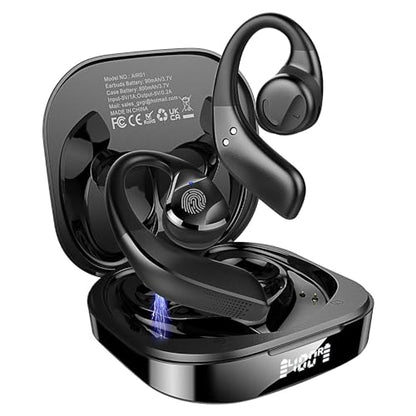 BANIGIPA Open Ear True Wireless Earbuds with Immersive Premium Sound | IP54 Waterproof Bluetooth 5.3 Headphones w/ DSP Noise Cancelling Mic for Sports Long-Lasting Comfort, 50H Playtime - color: AIR01-Black