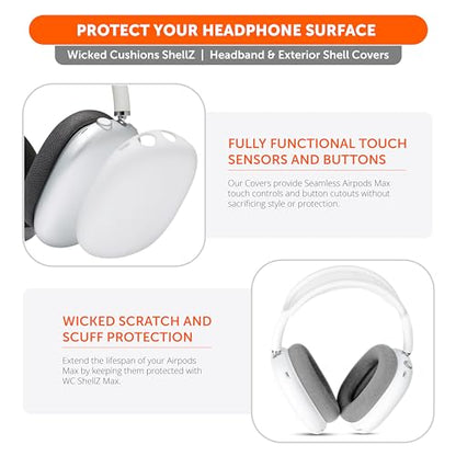 WC ShellZ Max - Protective Shell Covers for AirPods Max 1 & 2 | Made by Wicked Cushions | Made with Premium Silicone | White - color: White