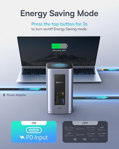 Baseus Nomos Air 12-in-1 Docking Station with 2 Monitors for Windows | Docking Station with 4K HDMI, 10Gbps USB-C/A, SD/TF Card Reader, 100W PD, Gigabit Ethernet, Compatible with Laptops