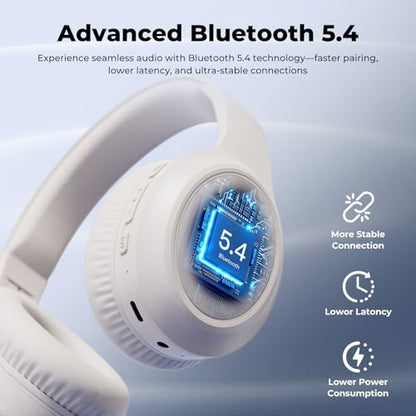 Headphones Wireless Over Ear , 70 Hours Playtime Bluetooth Headphones Built-in Microphone, Foldable Lightweight Headset with Bluetooth 5.4, HiFi Stereo Sound for PC Cellphone Travel Office (Off-white) - color: Off-white