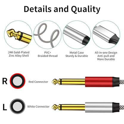 3ft Insert Cable - Dual 1/4 Mono to Stereo Breakout Y Splitter Compatible with Amplifiers, Mixers, Guitars, Speakers and More - color: 6.35mm to 2x6.35mm Audio Cable, size: 3 feet
