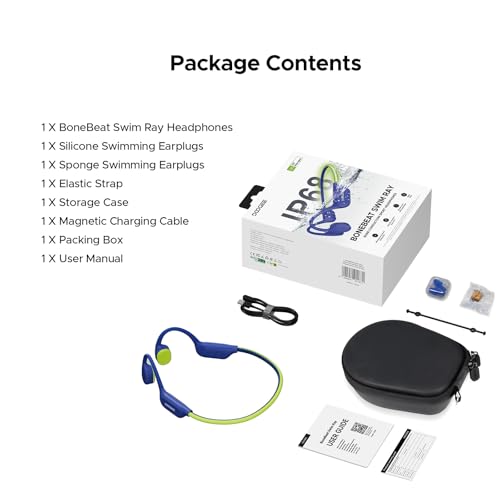 Bone Conduction Headphones Bluetooth 6.0, LED Light, Open Ear Headphones IPX8 Waterproof, 32GB Built-in Memory, with Mic, 10-Hour Battery Life for Cycling, Swimming and Fitness (Blue) - color: Blue
